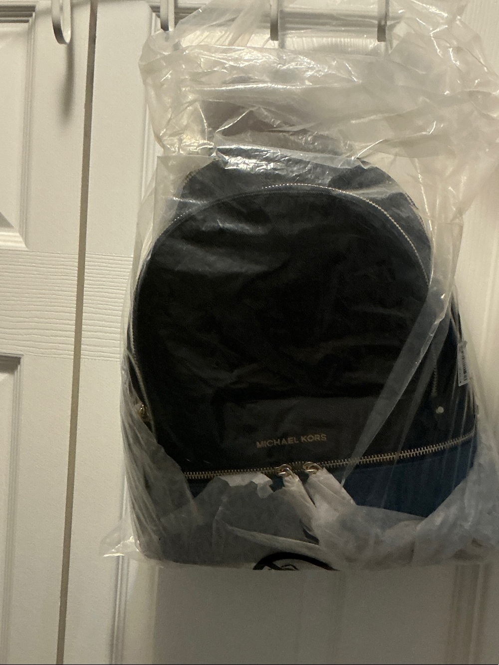 Michael Kors Black Leather Backpack with Gold-Tone Hardware